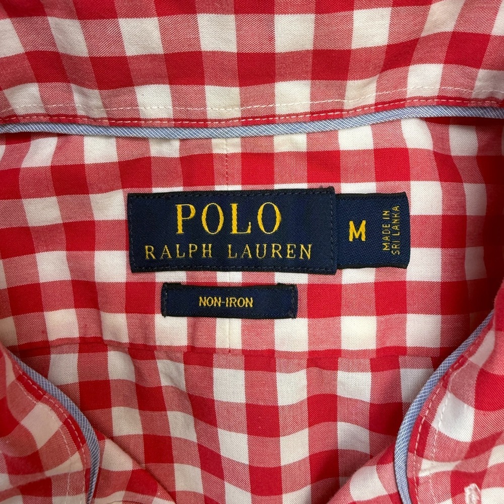 Polo Ralph Lauren Shirt Mens Medium Red White Gingham Check Non Iron Poplin READ - Picture 3 of 11